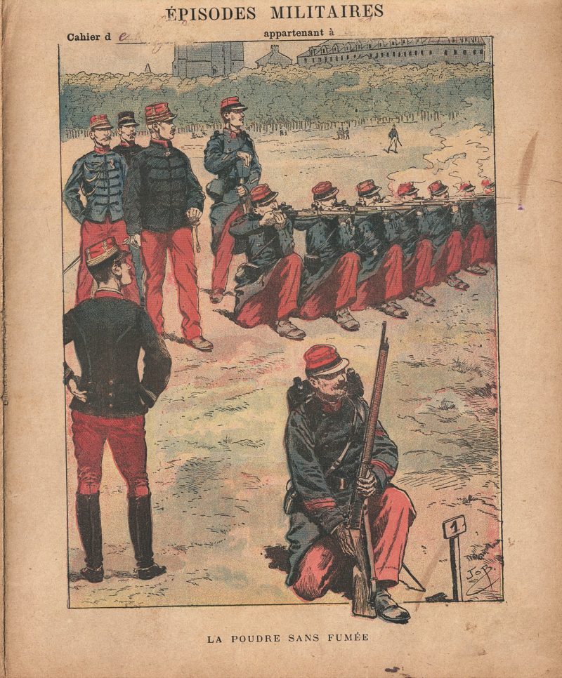 Petit Protège Cahier Scolaire Histoire de France - XIX illustration - Episodes Militaires - Illustration de JOB - La poudre sans fumée