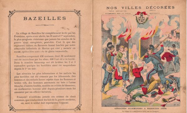 Petit Protège Cahier Scolaire Histoire de France - XIX illustration - Nos Villes Décorées - Guerre 1870/1871 - Bazeilles destruction