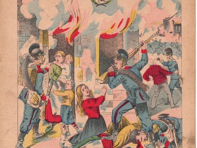 Petit Protège Cahier Scolaire Histoire de France - XIX illustration - Nos Villes Décorées - Guerre 1870/1871 - Bazeilles destruction