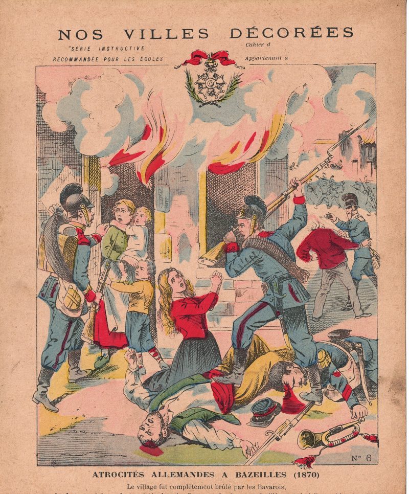 Petit Protège Cahier Scolaire Histoire de France - XIX illustration - Nos Villes Décorées - Guerre 1870/1871 - Bazeilles destruction