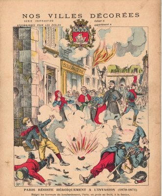 Petit Protège Cahier Scolaire Histoire de France - XIX illustration - Nos Villes Décorées - Guerre 1870/1871 - Défense héroïque de Paris
