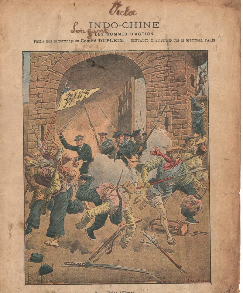 Petit Protège Cahier Scolaire Histoire de France - XIX illustration - Indochine - Prise de Hanoï - Illustration par Bombled