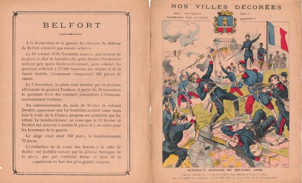 Petit Protège Cahier Scolaire Histoire de France - XIX illustration - Nos Villes Décorées - Guerre 1870/1871 - Chateaudun