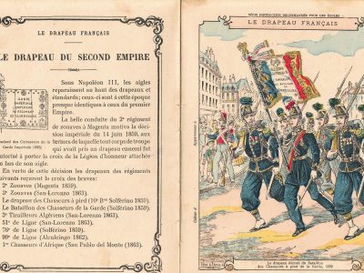 Petit Protège Cahier Scolaire Histoire de France - XIX illustration - Le Drapeau Français - Chasseurs à Pied de la Garde - Second Empire