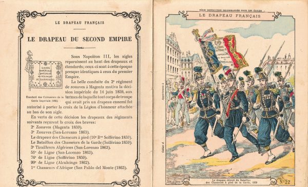 Petit Protège Cahier Scolaire Histoire de France - XIX illustration - Le Drapeau Français - Chasseurs à Pied de la Garde - Second Empire