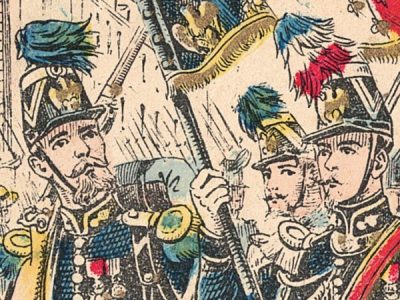 Petit Protège Cahier Scolaire Histoire de France - XIX illustration - Le Drapeau Français - Chasseurs à Pied de la Garde - Second Empire