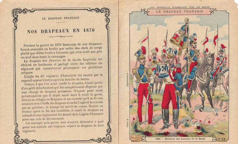 Petit Protège Cahier Scolaire Histoire de France - XIX illustration - Le Drapeau Français - Lancier de la Garde - Second Empire