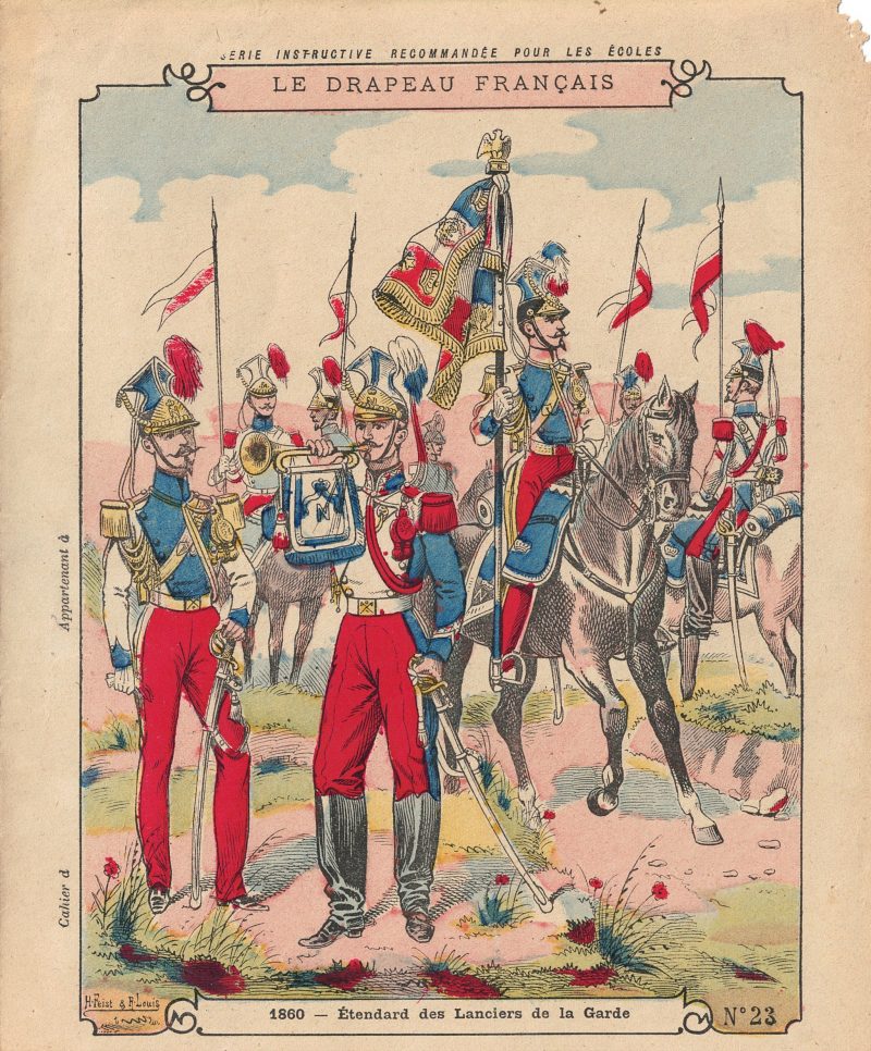 Petit Protège Cahier Scolaire Histoire de France - XIX illustration - Le Drapeau Français - Lancier de la Garde - Second Empire