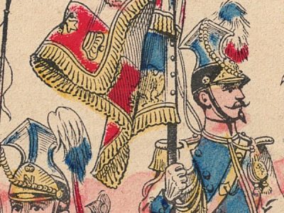 Petit Protège Cahier Scolaire Histoire de France - XIX illustration - Le Drapeau Français - Lancier de la Garde - Second Empire