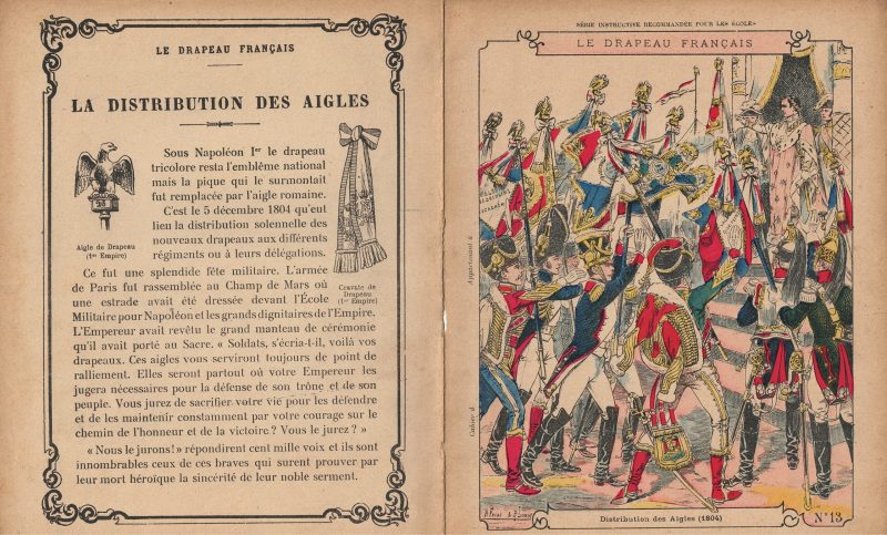 Petit Protège Cahier Scolaire Histoire de France - XIX illustration - Le Drapeau Français - Distribution des Aigles 1804