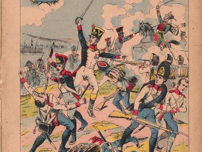 Petit Protège Cahier Scolaire Histoire de France - XIX illustration - Nos Villes Décorées - 1814 - Roanne contre les Autrichiens