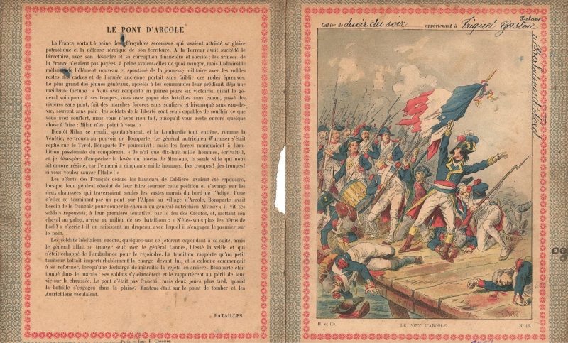 Petit Protège Cahier Scolaire Histoire de France - XIX illustration - Episodes Militaires - Illustration de Lix - Bonaparte au pont d'Arcole