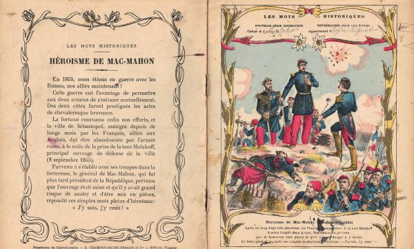 Petit Protège Cahier Scolaire Histoire de France - XIX illustration - Les mots historiques - Mac Mahon - Crimée 1855