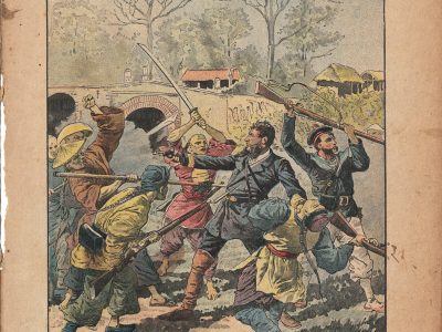 Petit Protège Cahier Scolaire Histoire de France - XIX illustration - Indochine - Mort du commandant Rivière - Illustration par Bombled