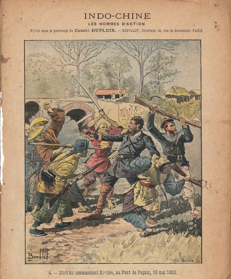 Petit Protège Cahier Scolaire Histoire de France - XIX illustration - Indochine - Mort du commandant Rivière - Illustration par Bombled