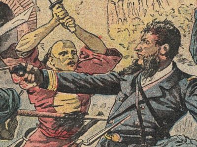 Petit Protège Cahier Scolaire Histoire de France - XIX illustration - Indochine - Mort du commandant Rivière - Illustration par Bombled
