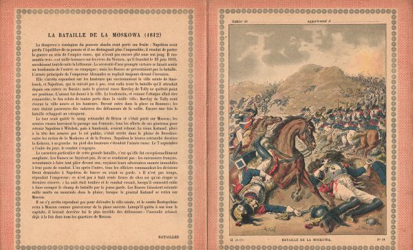 Petit Protège Cahier Scolaire Histoire de France - XIX illustration - Episodes Militaires - Illustration de Lix - La Bataille de la Moskowa
