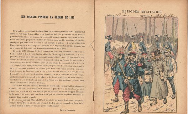 Petit Protège Cahier Scolaire Histoire de France - XIX illustration - Episodes Militaires - Illustration de JOB - Nos soldats pendant la guerre de 1870
