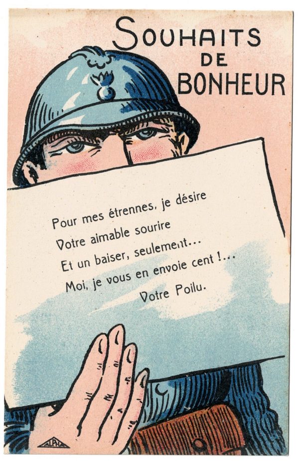 3 Cartes Postales Illustrées - Poilu - Marraine de Guerre- Guerre 14/18 - Casque à pointe - Uniforme - Bonne Année