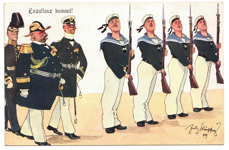 9 Anciennes Cartes Postale - Propagande 14/18 - Caricature - Guerriers - Soldats - Uniforme - Prusse - Manœuvre - Marine - Cavalerie - Casque a pointe