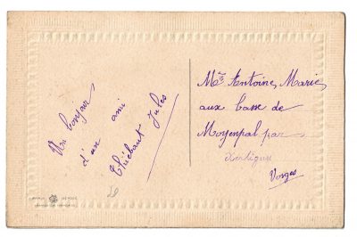 Carte Postale Brodée - Souvenir Guerre 14/18 - Poilus - Guerriers - Soldats - Uniforme - Souvenir de Guerre - Coq Français - 1914/1915
