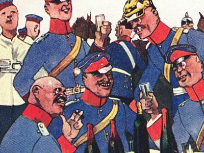 9 Anciennes Cartes Postale - Propagande 14/18 - Caricature - Guerriers - Soldats - Uniforme - Prusse - Manœuvre - Marine - Cavalerie - Casque a pointe