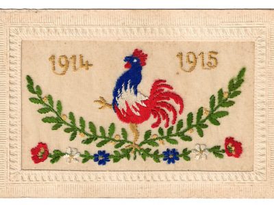 Carte Postale Brodée - Souvenir Guerre 14/18 - Poilus - Guerriers - Soldats - Uniforme - Souvenir de Guerre - Coq Français - 1914/1915