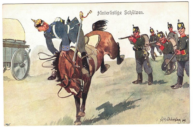 9 Anciennes Cartes Postale - Propagande 14/18 - Caricature - Guerriers - Soldats - Uniforme - Prusse - Manœuvre - Marine - Cavalerie - Casque a pointe
