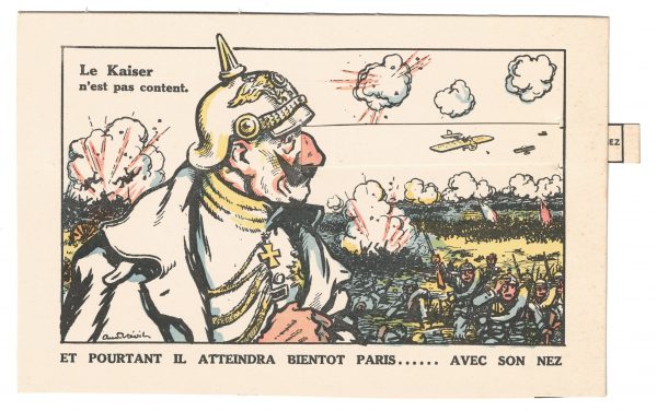 Ancienne Carte Postale à Systeme France - Kaiser - Guerre 14/18 - Nez qui s'allonge - Caricature - Paris - Casque a pointe