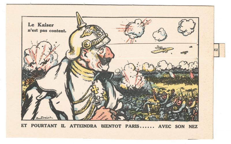 Ancienne Carte Postale à Systeme France - Kaiser - Guerre 14/18 - Nez qui s'allonge - Caricature - Paris - Casque a pointe