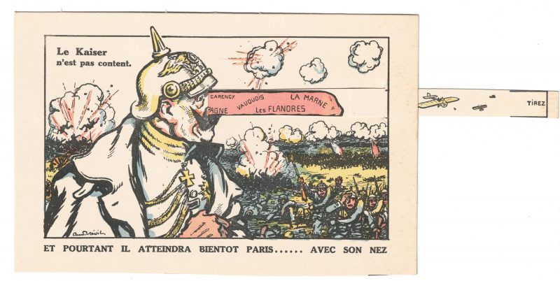 Ancienne Carte Postale à Systeme France - Kaiser - Guerre 14/18 - Nez qui s'allonge - Caricature - Paris - Casque a pointe