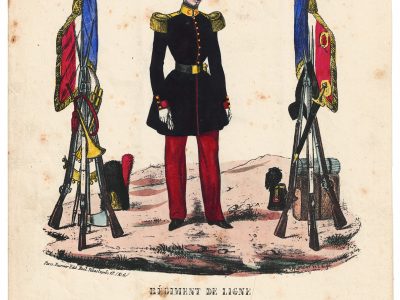 Papier à Lettre illustré - Infanterie Second Empire - Shako - Régiment de ligne - Lithographie rehaussée - Napoléon III - Souvenir Militaire - Drapeau