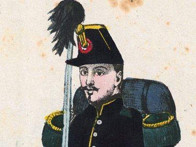 Papier à Lettre illustré - Infanterie Second Empire - Shako - Chasseur à Pied - Lithographie rehaussée - Napoléon III - Souvenir Militaire - Drapeau