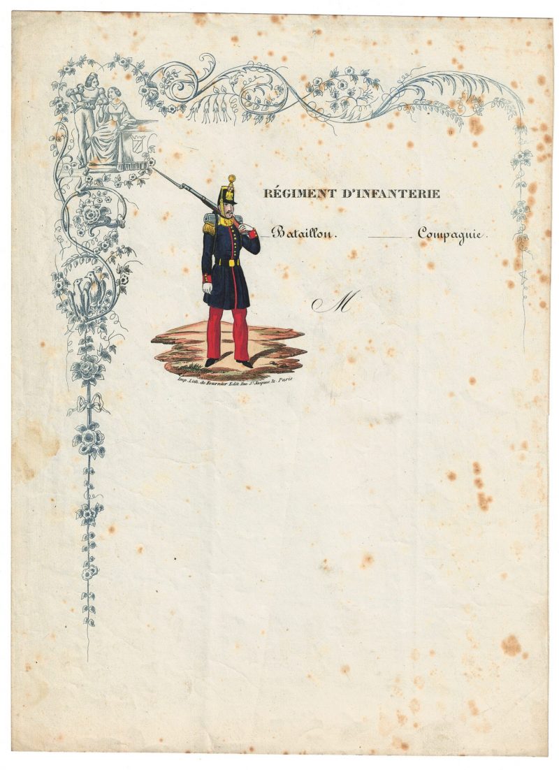 Papier à Lettre illustré - Infanterie Second Empire - Shako - Voltigeur Compagnie - Lithographie rehaussée - Napoléon III - Souvenir Militaire