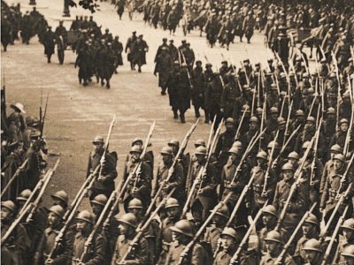 Ancienne Photographie service de presse époque - Défilé 1917 - Guerre 14/18 - Paris défilé des alliés - Arrivée de américains - Juillet 1917 - France - Russie - Angleterre - Amerique