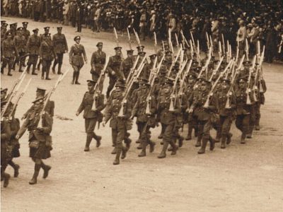 Ancienne Photographie service de presse époque - Défilé 1917 - Guerre 14/18 - Paris défilé des alliés - Arrivée de américains - Juillet 1917 - France - Russie - Angleterre - Amerique
