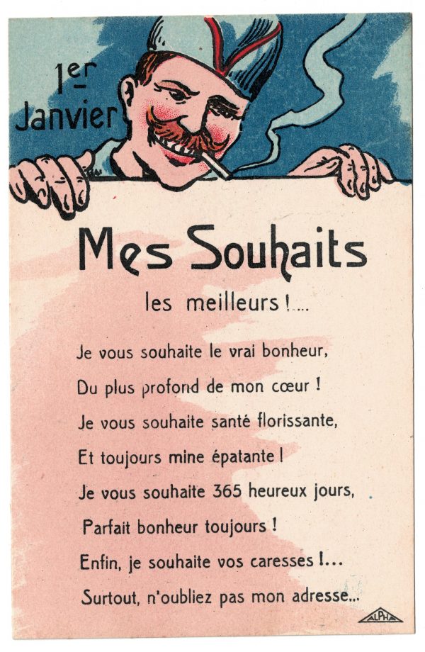 3 Cartes Postales Illustrées - Poilu - Marraine de Guerre- Guerre 14/18 - Casque à pointe - Uniforme - Bonne Année