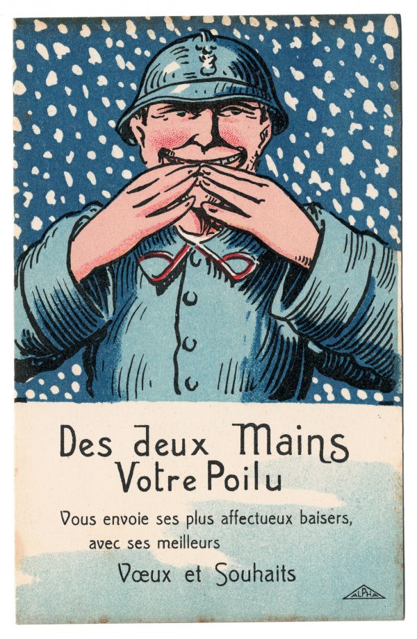3 Cartes Postales Illustrées - Poilu - Marraine de Guerre- Guerre 14/18 - Casque à pointe - Uniforme - Bonne Année