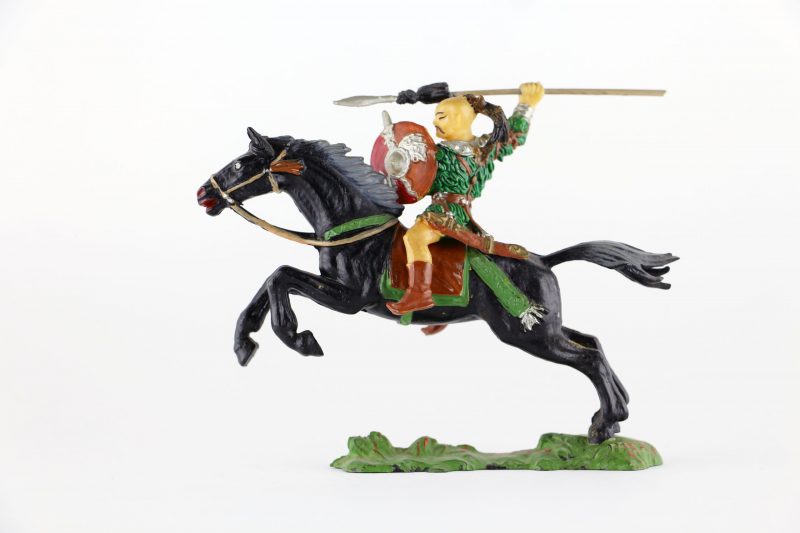 Figurine Elastolin Cavalier Hun Barbare Guerrier Lance Plastique