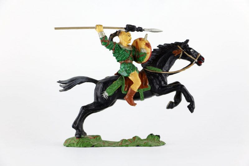 Figurine Elastolin Cavalier Hun Barbare Guerrier Lance Plastique