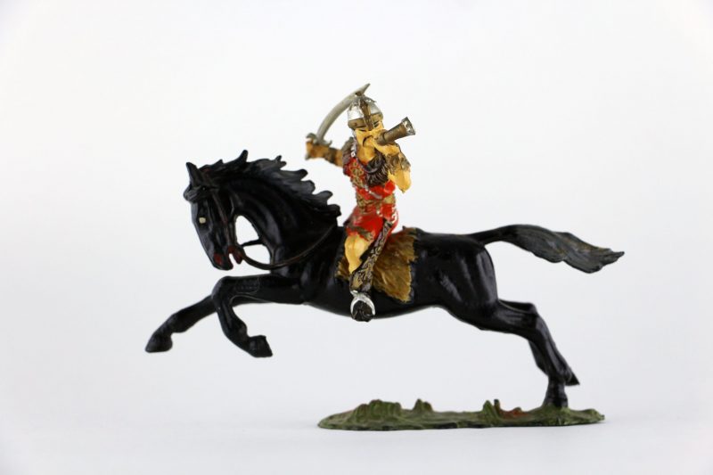 Figurine Elastolin Cavalier Hun Barbare Guerrier Lance Plastique