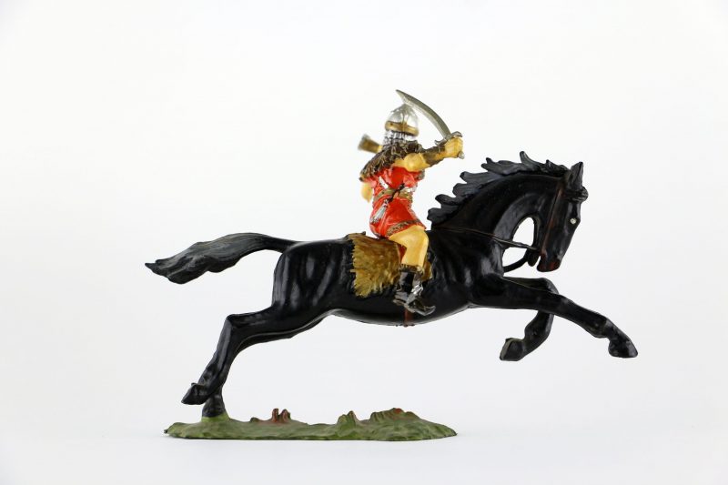 Figurine Elastolin Cavalier Hun Barbare Guerrier Lance Plastique