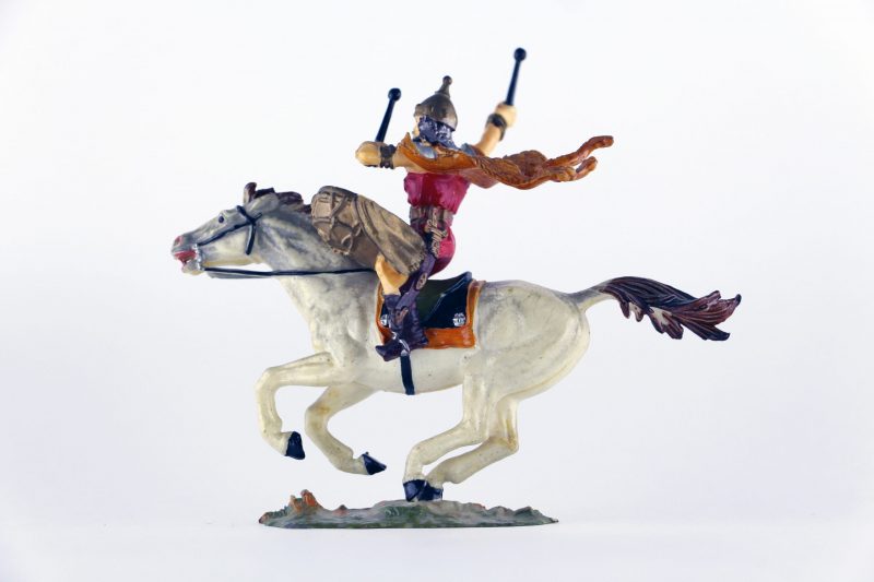 Figurine Elastolin Cavalier Hun Barbare Guerrier Lance Plastique