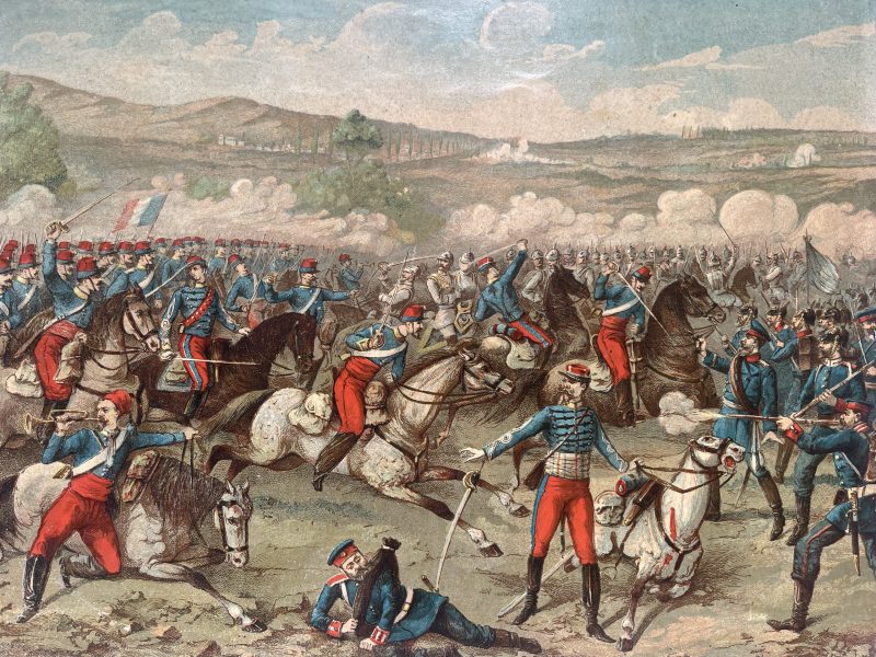 Gravure Chromolithographie XIX - Bataille - Guerre 1870 - Uniforme - Imagerie Populaire - Reichshoffen - Second Empire - Napoleon III