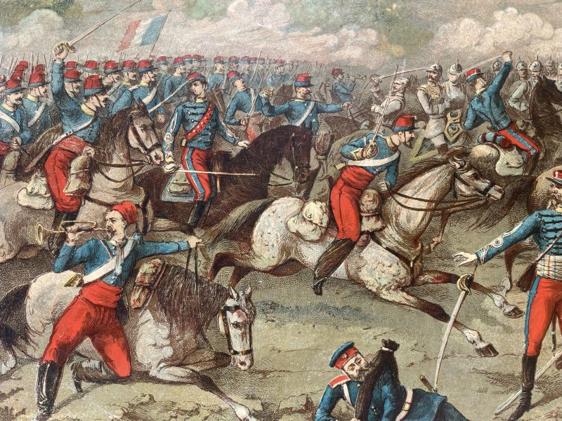 Gravure Chromolithographie XIX - Bataille - Guerre 1870 - Uniforme - Imagerie Populaire - Reichshoffen - Second Empire - Napoleon III