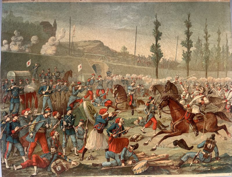 Gravure Chromolithographie XIX - Bataille - Guerre 1870 - Uniforme - Imagerie Populaire - Reichshoffen - Second Empire - Napoleon III