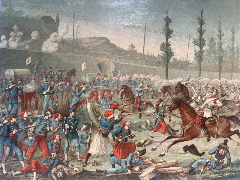 Gravure Chromolithographie XIX - Bataille - Guerre 1870 - Uniforme - Imagerie Populaire - Saint Quentin - Second Empire - Napoleon III