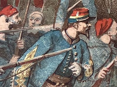 Gravure Chromolithographie XIX - Bataille - Guerre 1870 - Uniforme - Imagerie Populaire - Saint Quentin - Second Empire - Napoleon III