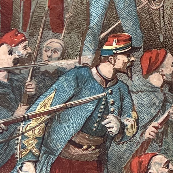 Gravure Chromolithographie XIX - Bataille - Guerre 1870 - Uniforme - Imagerie Populaire - Saint Quentin - Second Empire - Napoleon III