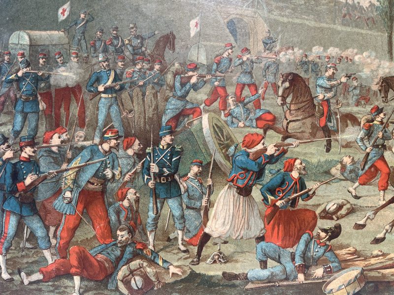 Gravure Chromolithographie XIX - Bataille - Guerre 1870 - Uniforme - Imagerie Populaire - Saint Quentin - Second Empire - Napoleon III